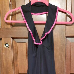 Ladies Sfuzi sz. Small halter neck dress; pre-owned; black/pink;ruffle hem, neck